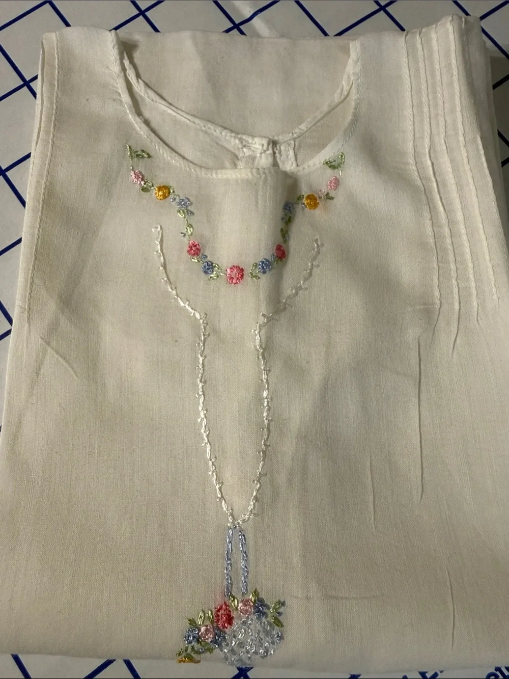 Antique c1920s Handmade Baby Shirt Hand Embroidered Flower Basket Heirloom